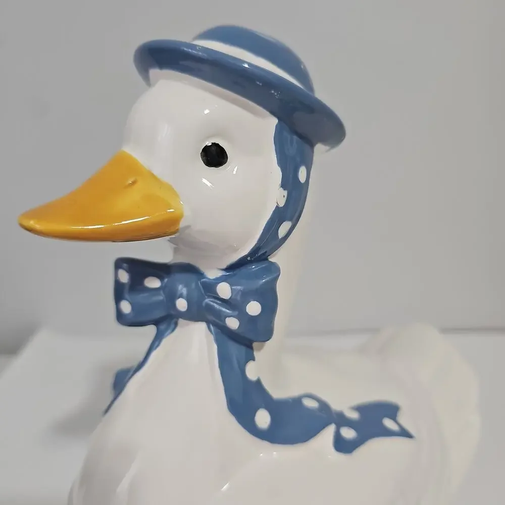 Vintage Mother Goose Ceramic Cookie Jar Canister Blue Ribbon Cottagecore